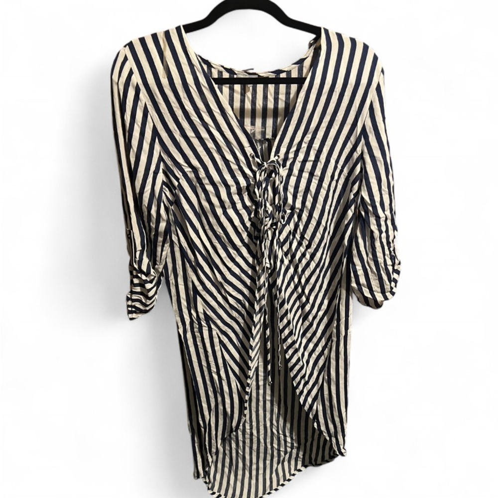 Charlotte Russe Navy and Cream Striped Top